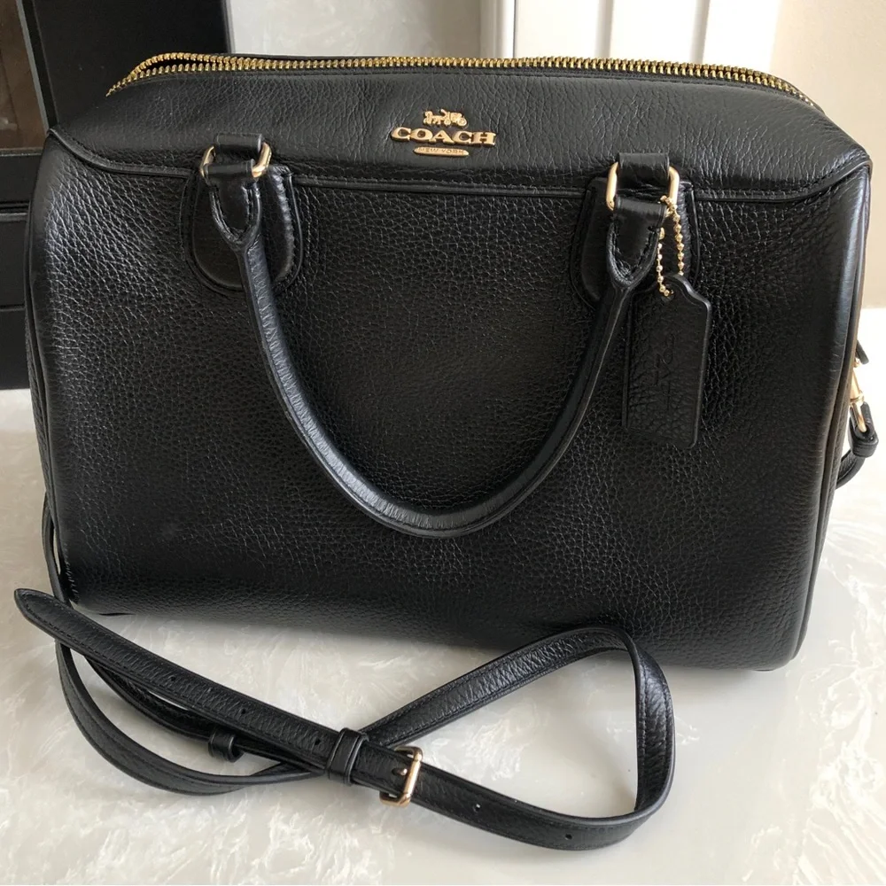 Coach Pebble Leather Large Bennett Satchel Crossbody Bag Black Style F31376 - Picture 3 of 12